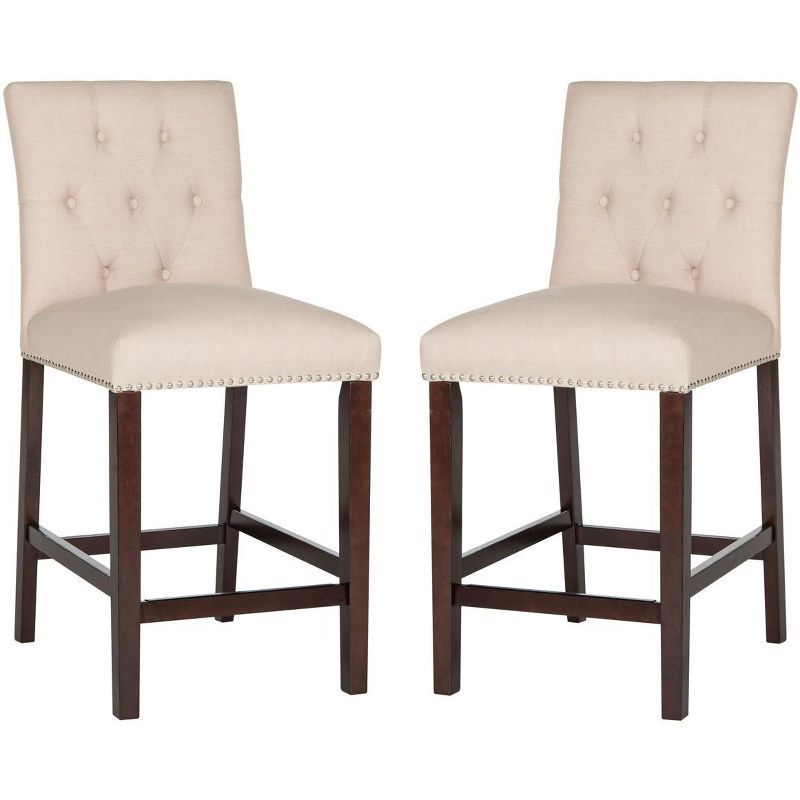Norah Beige Wood and Metal Counter Stools, Set of 2