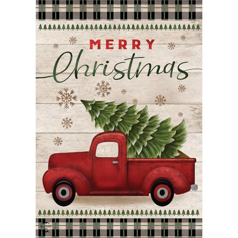 Merry Christmas Red Pickup Truck Garden Flag