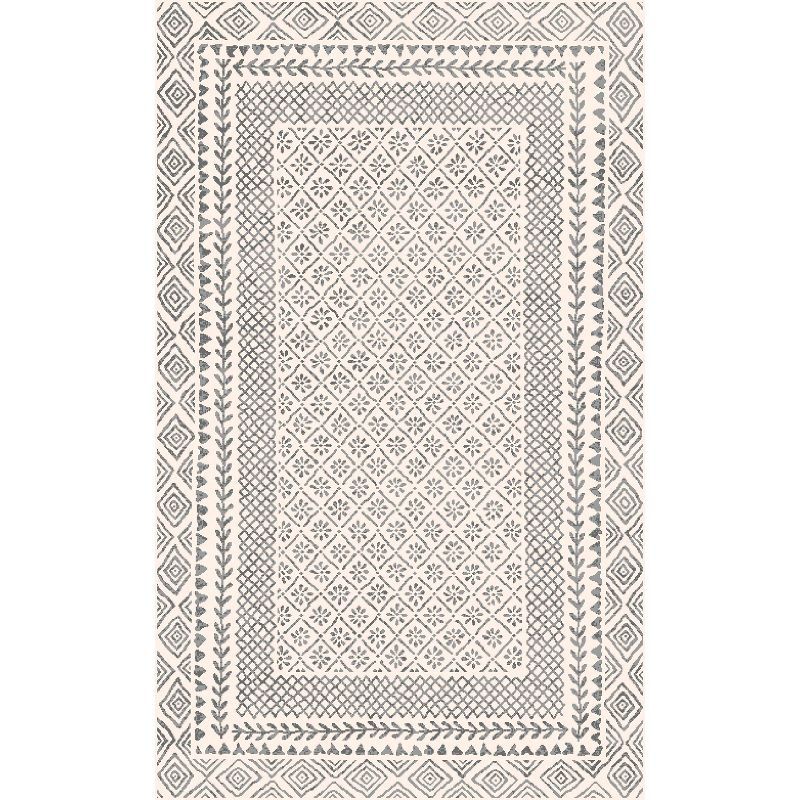 Gray and Cream Rectangular Stain-Resistant Area Rug