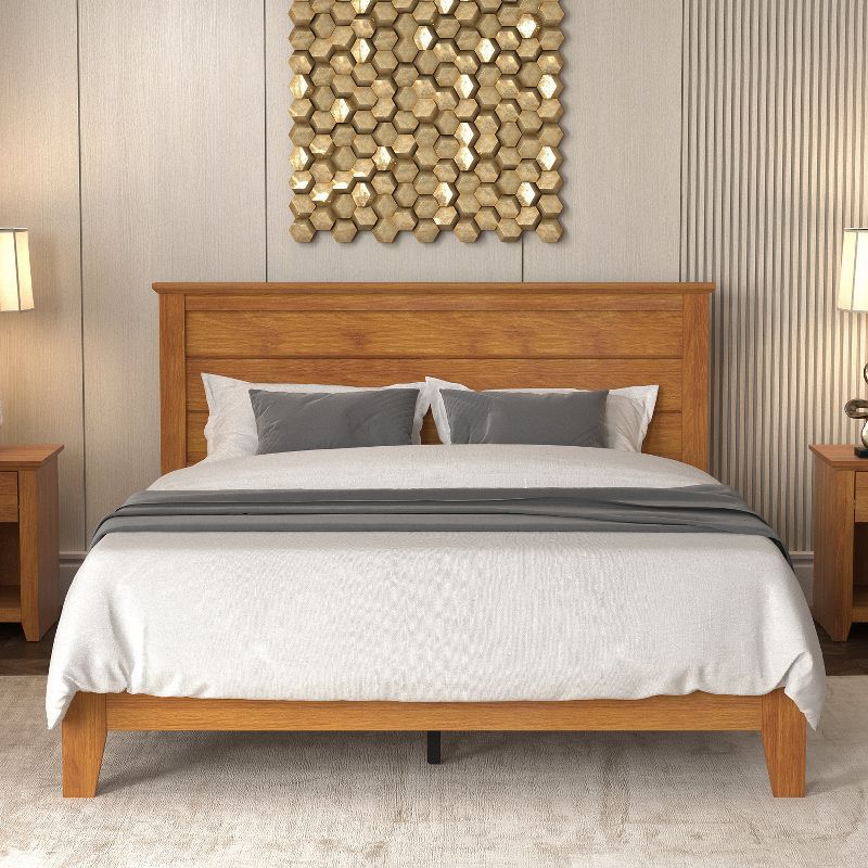 Amber Walnut Queen Wood Frame Platform Bed with Headboard