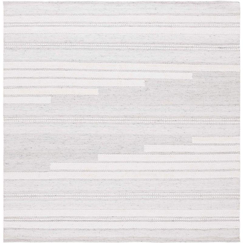 Ivory and Light Grey Square Flat Woven Wool Rug