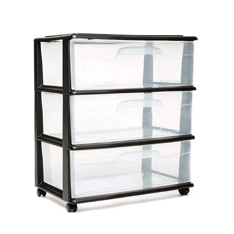 Homz Black and Clear Plastic 3-Drawer Storage Cart with Wheels