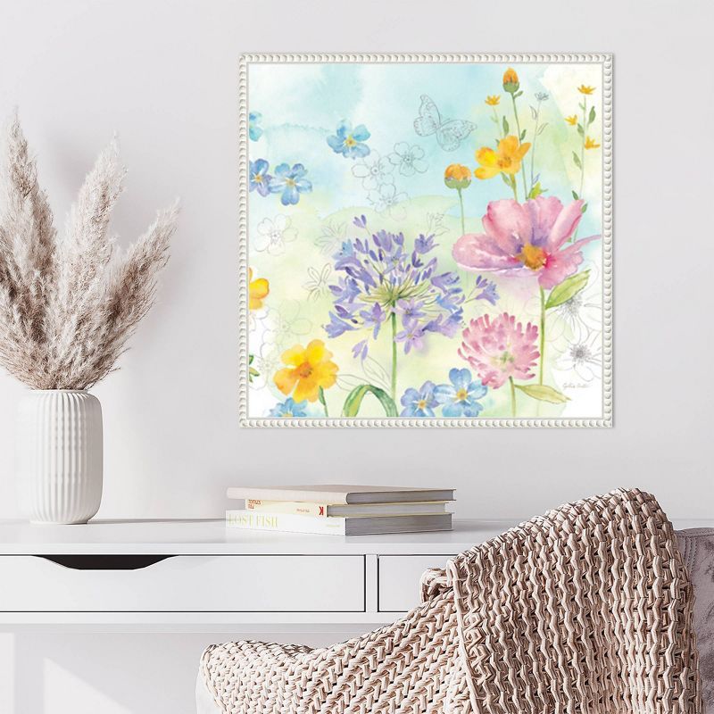 Wildflower Mix II Floral Canvas Art with White Frame