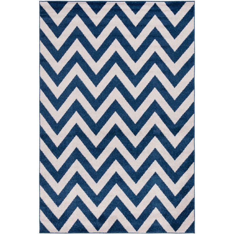 Navy and Beige Chevron Pattern Rectangular Rug