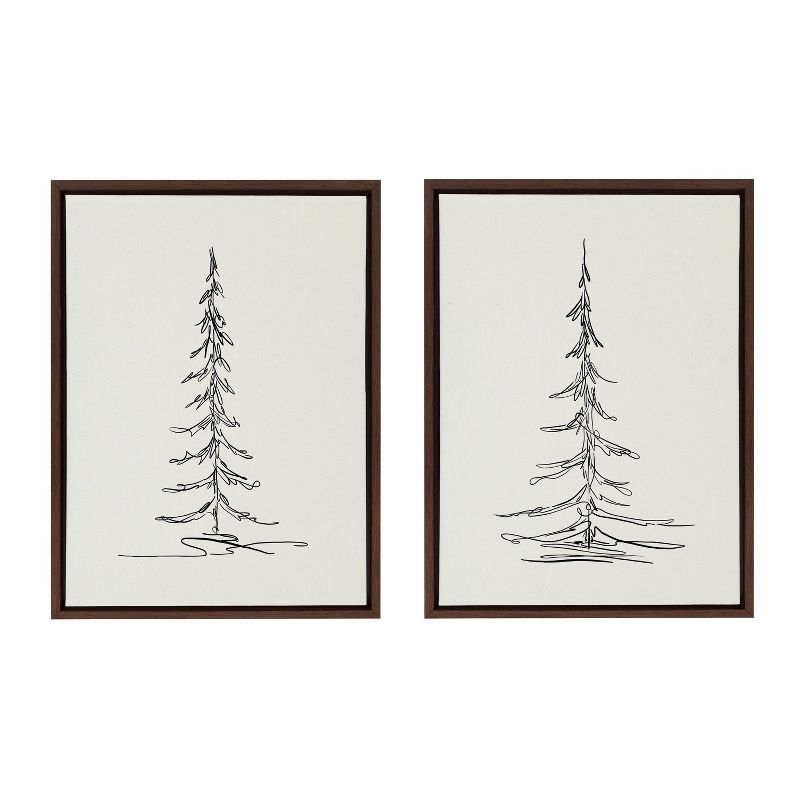 Minimalist Evergreen Trees Black and White Canvas Art Set