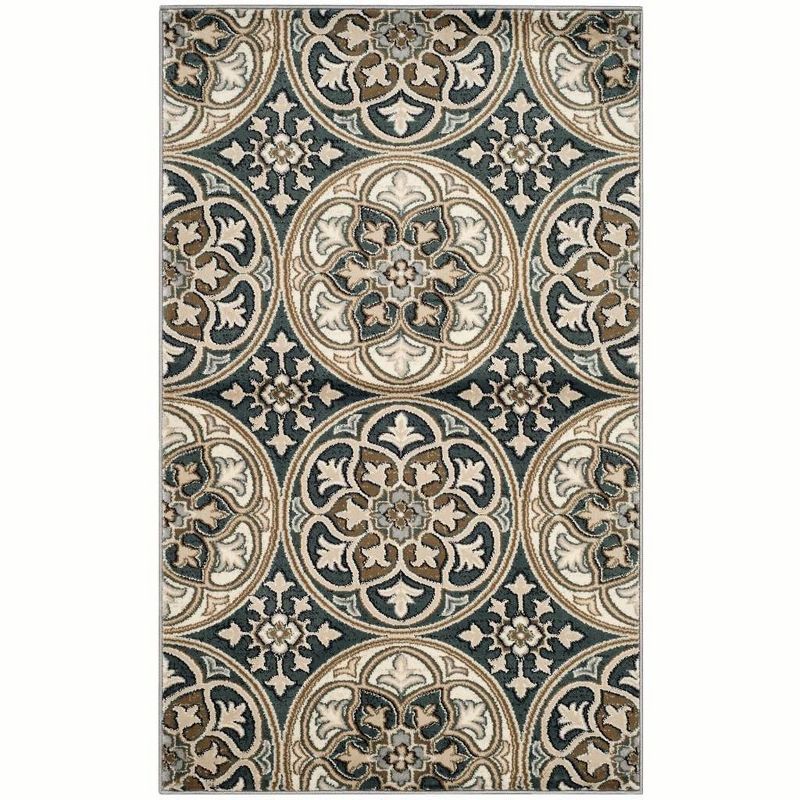 Elegant Slate Blue & Beige Synthetic 3'3" x 5'3" Reversible Area Rug