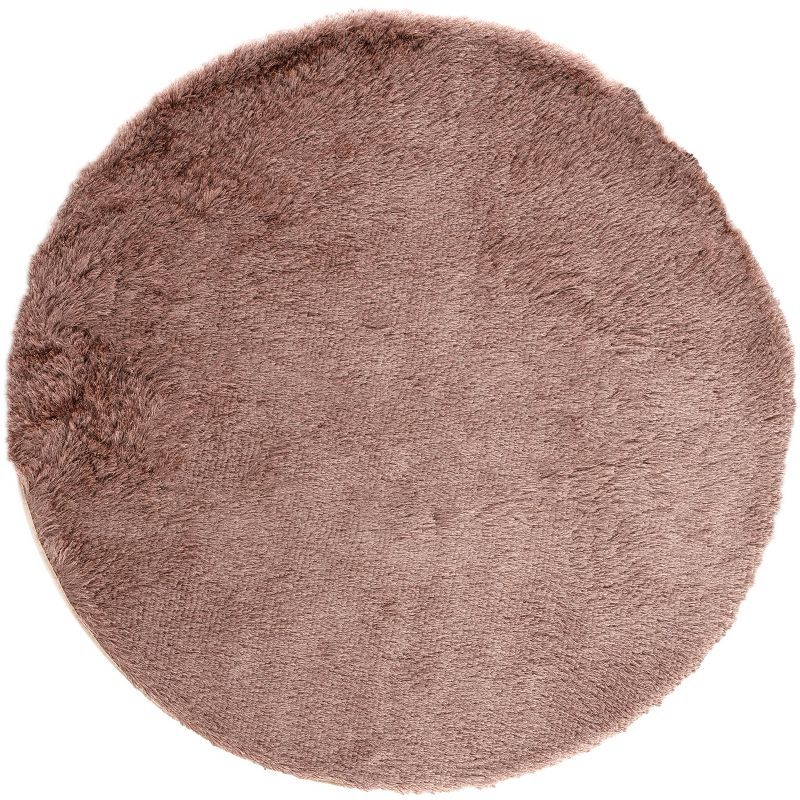 Plush Beige Round Shag Wool Blend 5' Area Rug