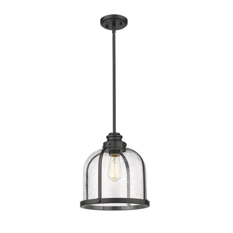 Matte Black and Seedy Glass Industrial Pendant Light