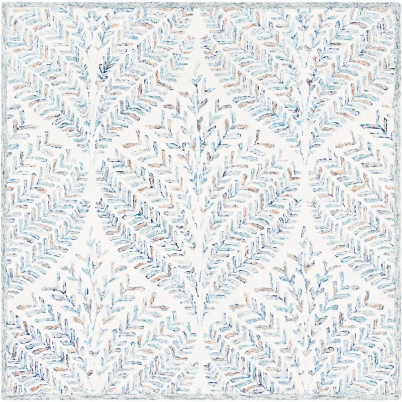 Capri Blue and Ivory Hand-Tufted Wool Square Rug