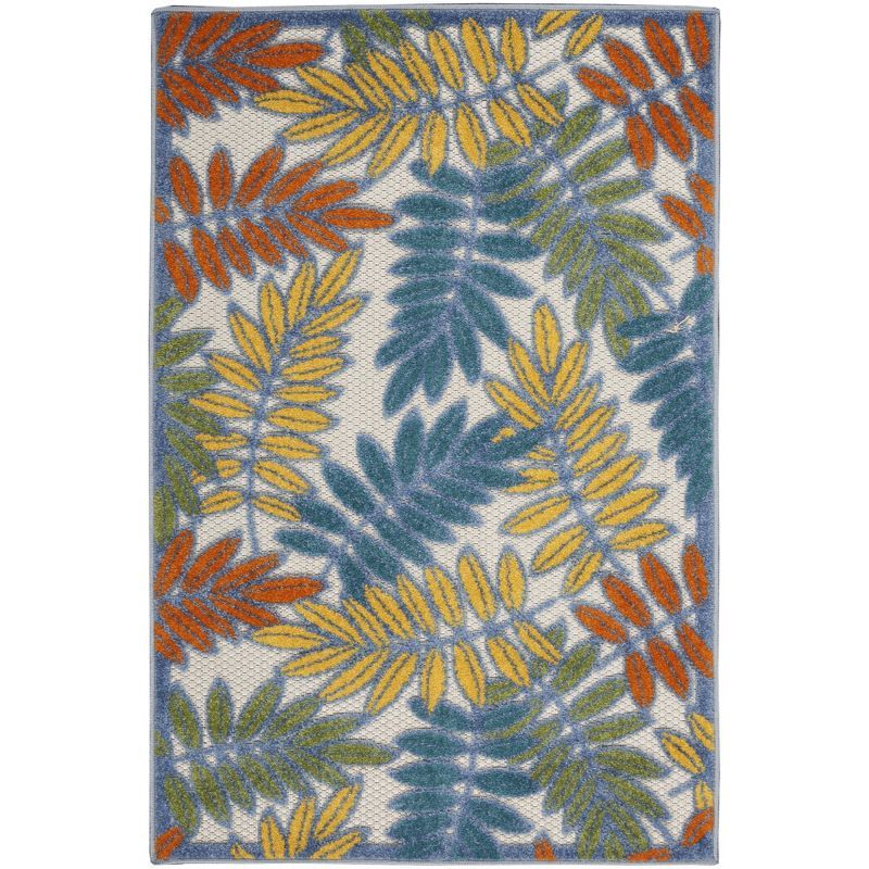 Aloha Ivory Multi-Color Leaf Pattern Indoor/Outdoor Rug 2'8" x 4'