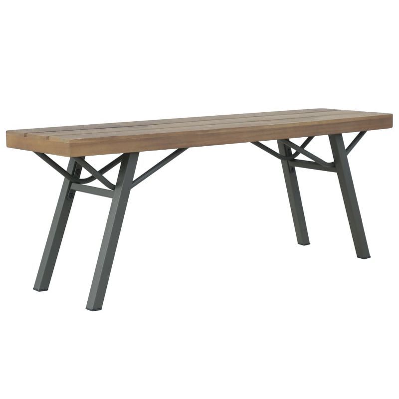 47.2'' Medium Brown Acacia Wood and Steel Patio Bench