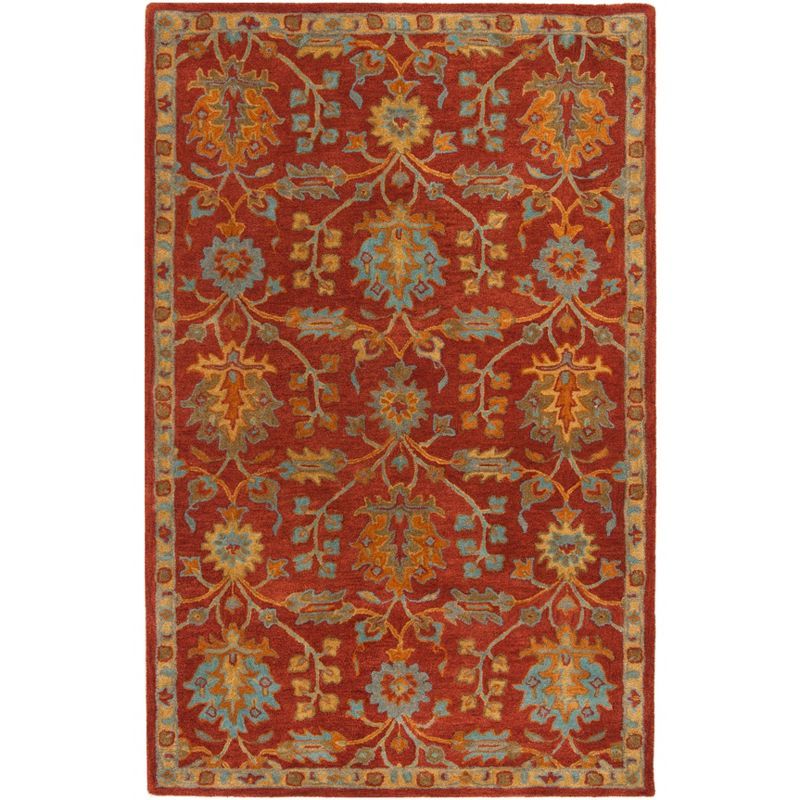 Elegant Heritage Hand-Tufted Wool Area Rug, 5' x 8', Red