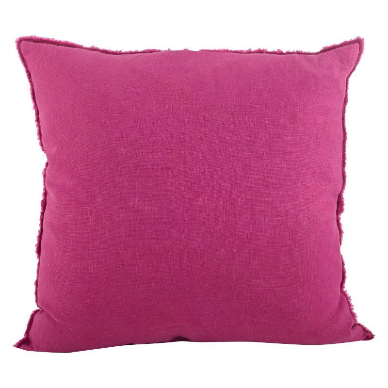 Fuchsia Fringed Linen Square Throw Pillow Set