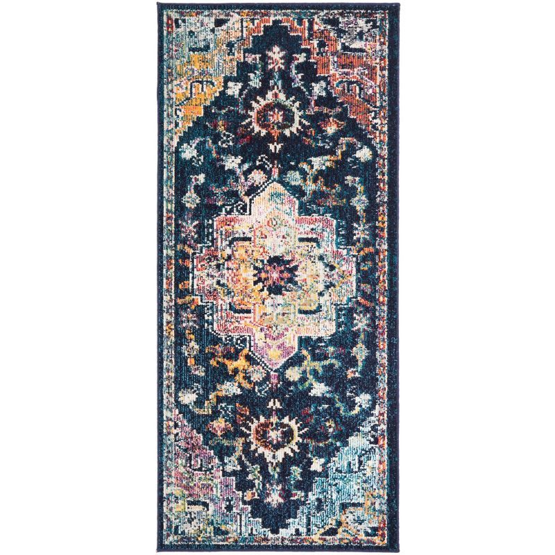 Navy Fuchsia Hand-Knotted Synthetic Runner Rug - Easy Care 2'2" X 5'