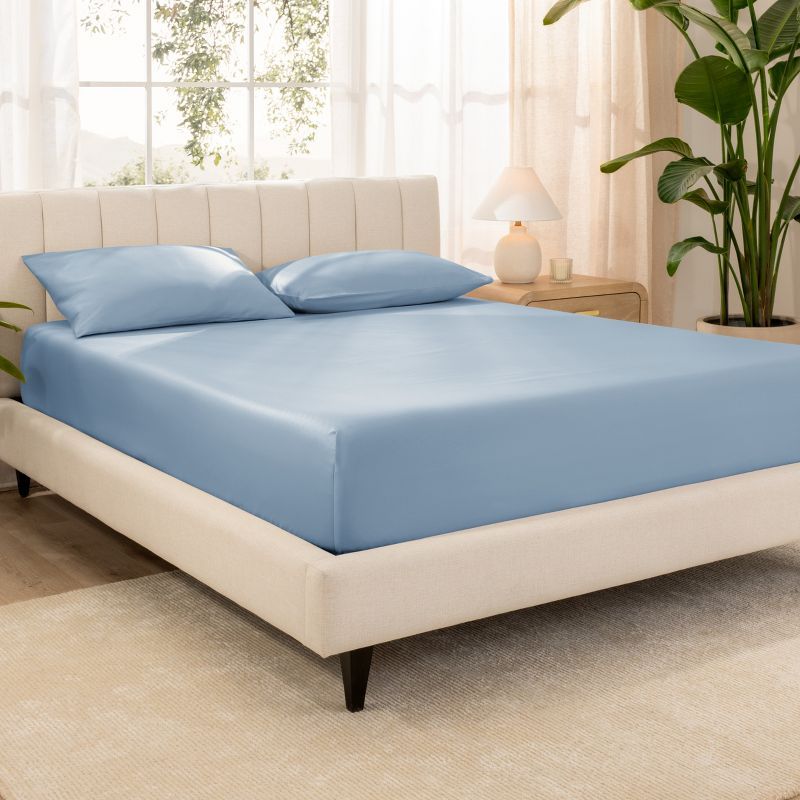 Dusty Blue Organic Cotton Twin XL Deep Pocket Fitted Sheet