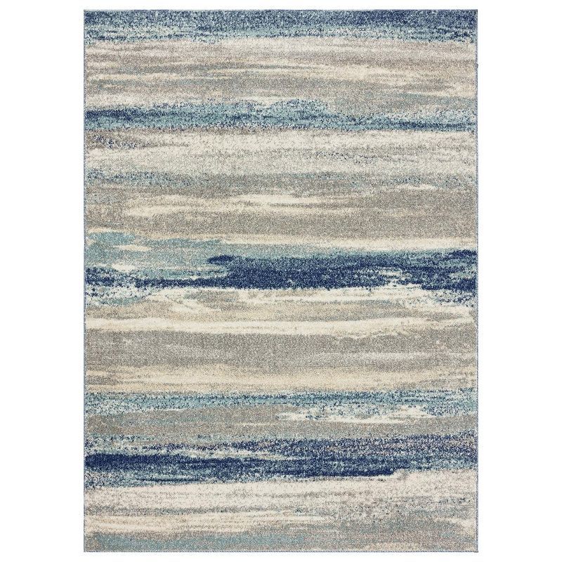 Blue and Gray Abstract Easy Care Area Rug