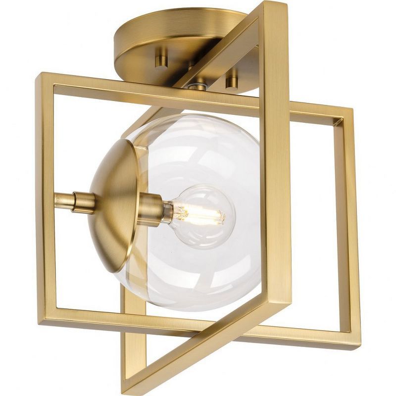 Atwell 10" Modern Brushed Bronze Clear Globe Semi-Flush Mount Light