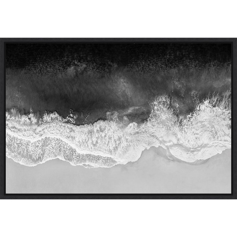 Large Black and White Ocean Wave Framed Canvas Print