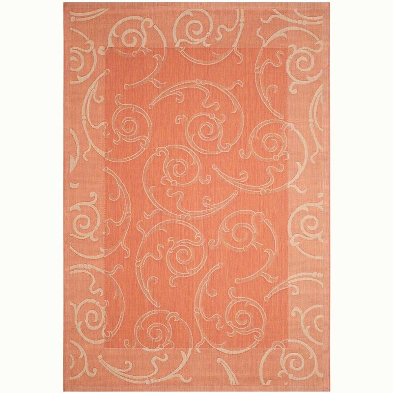 Terracotta and Natural Round Synthetic Indoor/Outdoor Rug