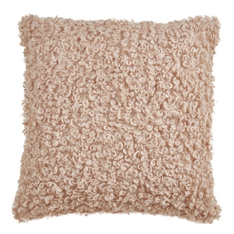 18" Natural Faux Lamb Fur Square Pillow Cover