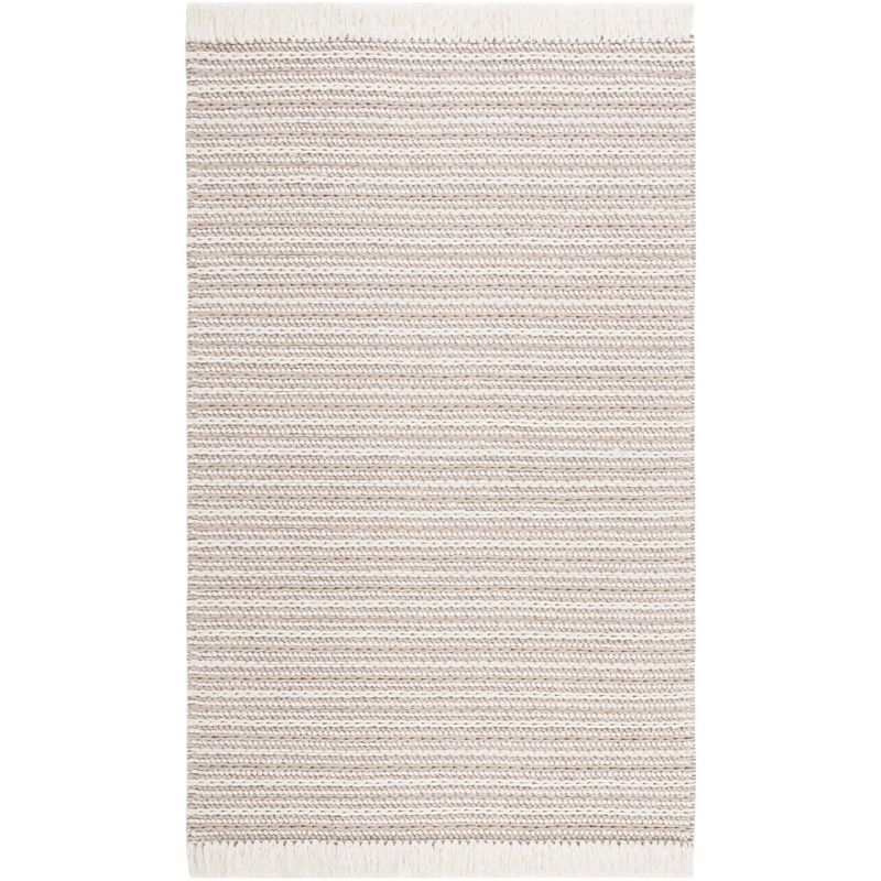 Handwoven Ivory Wool Square Area Rug, 4' x 6'