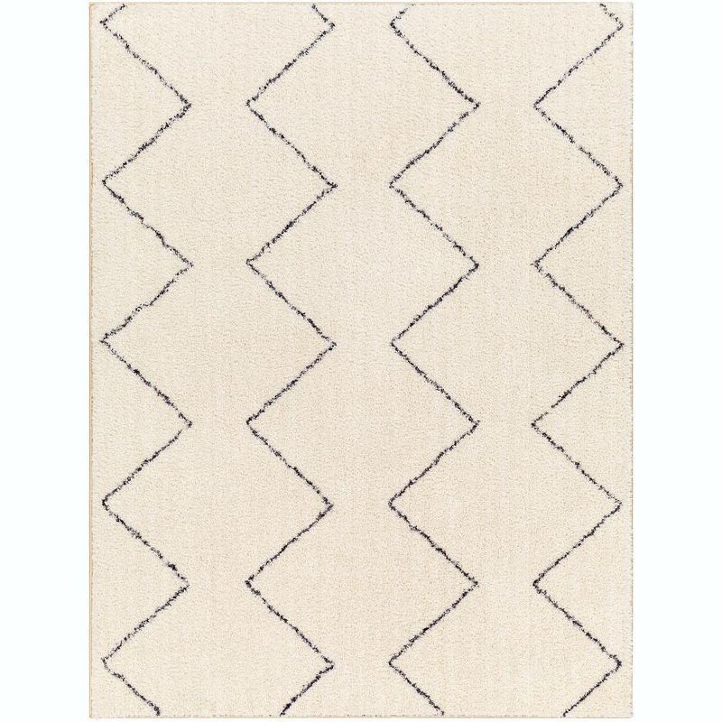 Aaliyah Cream and Black Washable Synthetic Area Rug