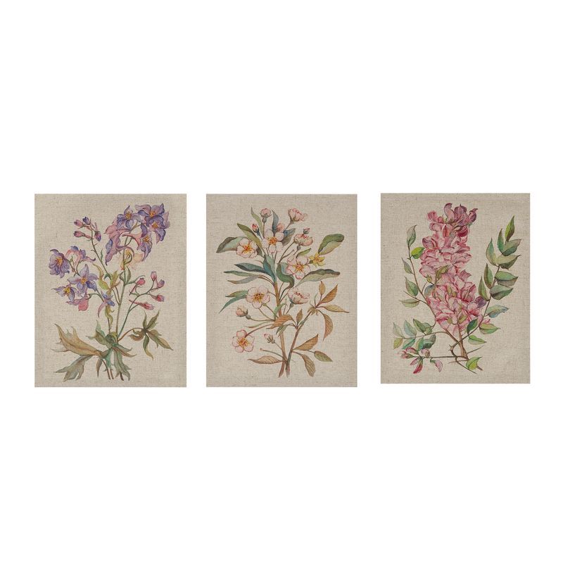 Set of 3 Linen Botanicals Printed Canvas Wall Art