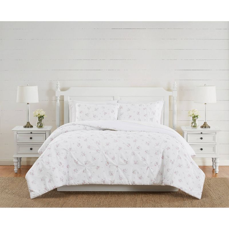 Rosebury White and Pink Cotton King Duvet Cover Set