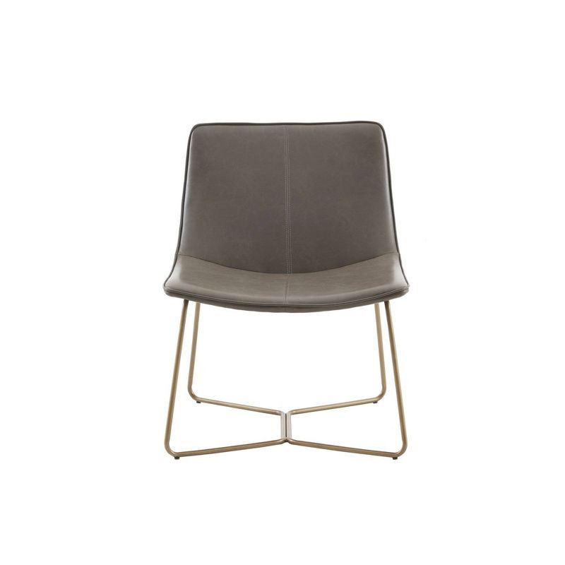 Calan Modern Brown Faux Leather Accent Chair with Gold Metal Base