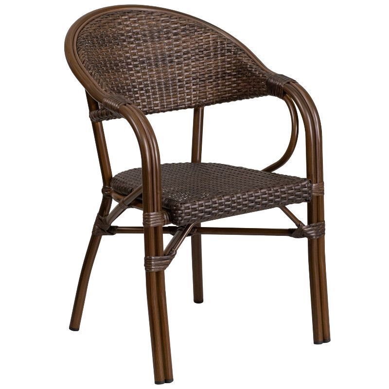 Cocoa Brown Wicker and Aluminum Patio Dining Chair