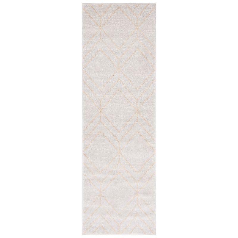 Ivory and Gold Geometric Runner Rug, 2'6" x 8'