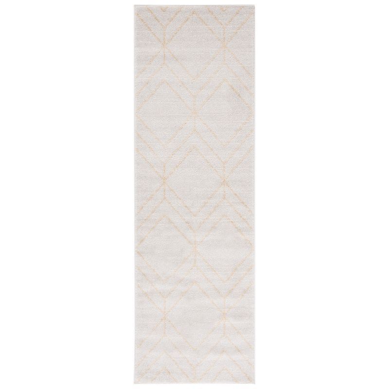 Ivory and Gold Geometric Runner Rug, 2'6" x 8'