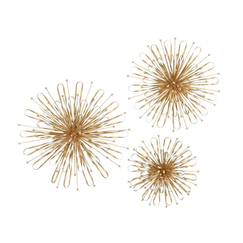 Set of 3 Gold Metal Starburst Wall Sculptures