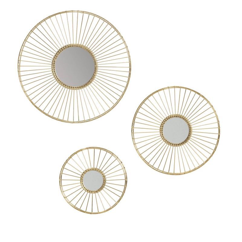 Ariston Gold Sunburst Frameless Round Wall Mirrors Set of 3