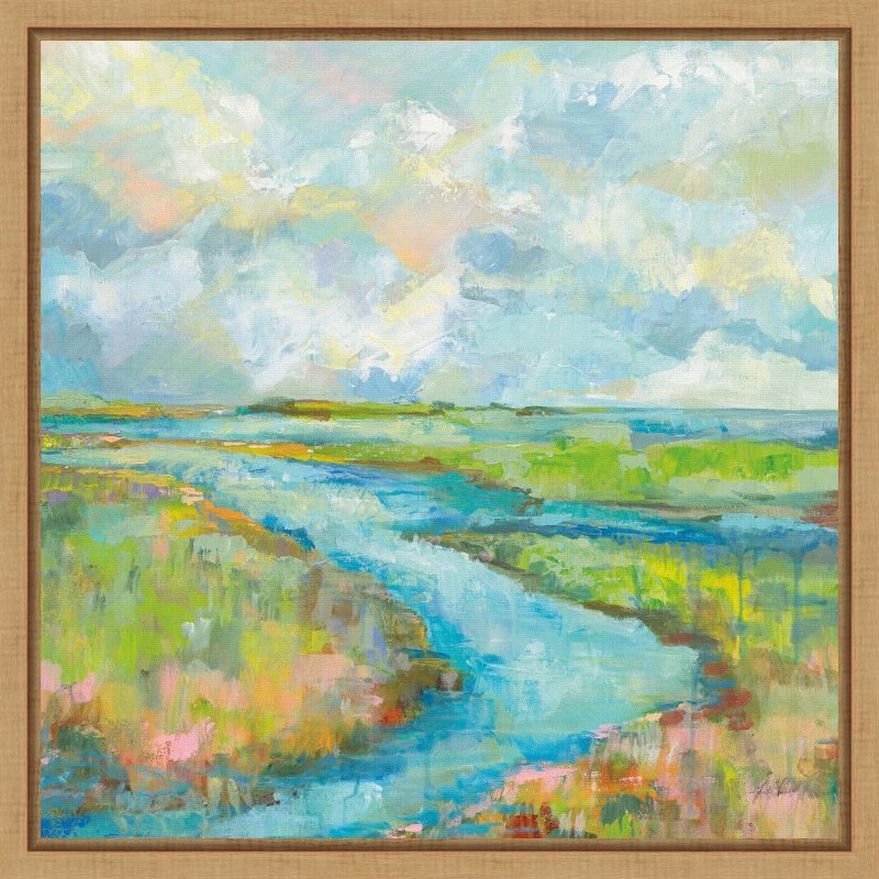 Jeanette Vertentes Marsh Stream Canvas Print with Maple Frame