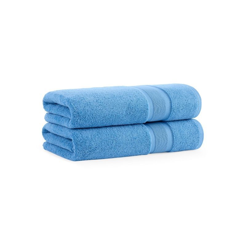 Oversized Blue Turkish Cotton Bath Towels Set of 2