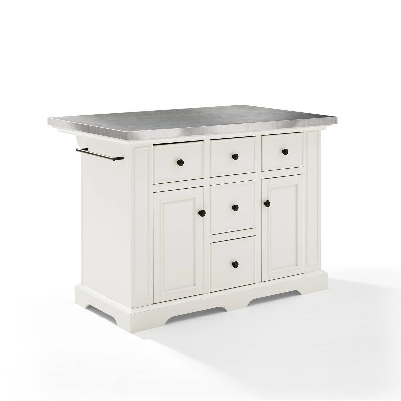 Julia White Kitchen Island with Stainless Steel Top