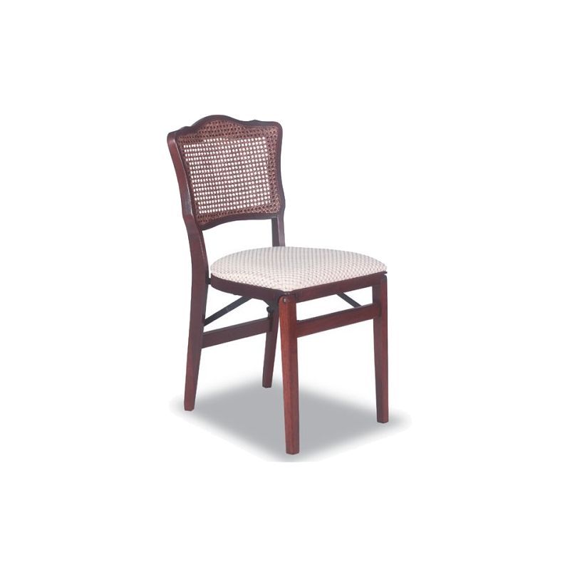 Cherry Cane Back Upholstered Folding Side Chair Set