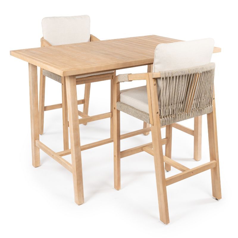 Porto 2-Person Beige and Light Teak Acacia Wood Bar Set