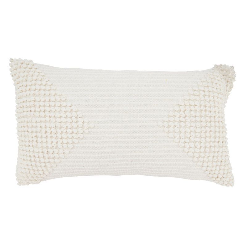 Ivory Textured Woven Diamond Cotton Throw Pillow