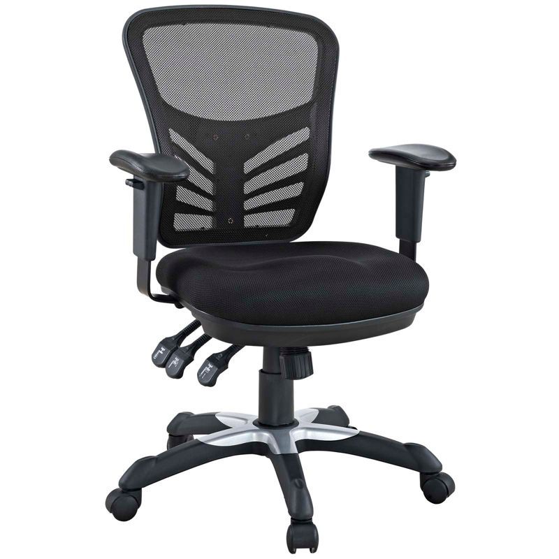 Black Mesh and Fabric Swivel Office Chair with Adjustable Arms