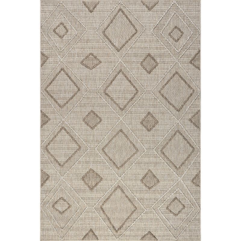 Beige Geometric 8' x 10' Stain-Resistant Synthetic Area Rug