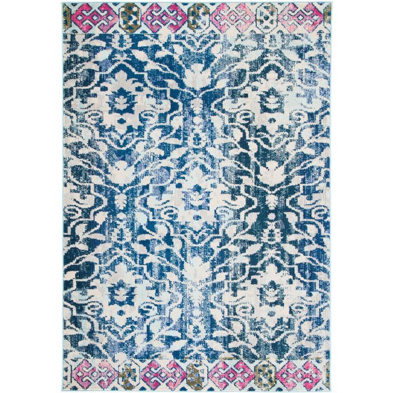 Ivory and Navy Rectangular Synthetic Area Rug