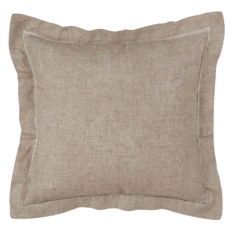 Natural Hemstitched Square Linen Blend Throw Pillow