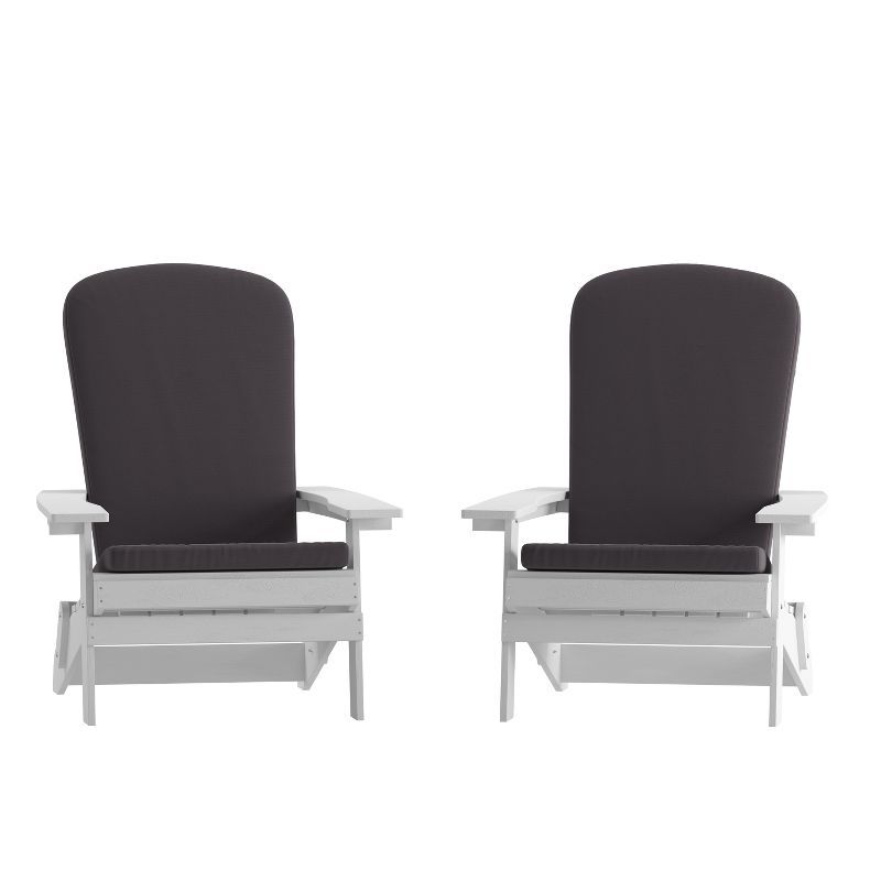 Set of 2 White Folding Adirondack Chairs with Gray Cushions