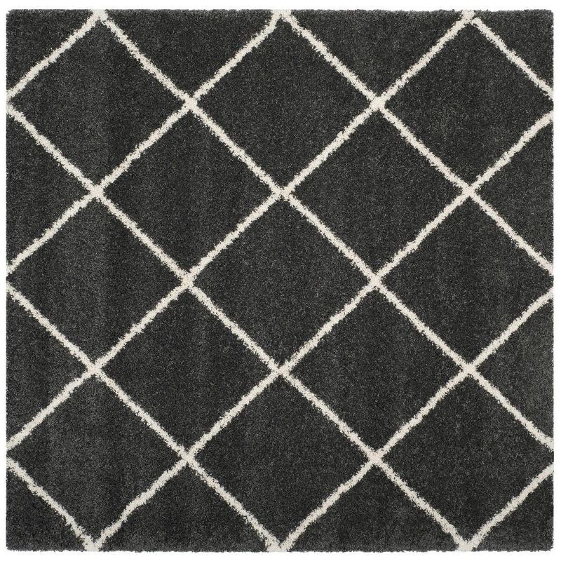 Modern Trellis Dark Grey & Ivory Square Shag Rug