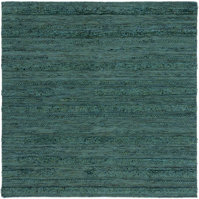 Handmade Dark Green and Black Wool Cotton Square Rug