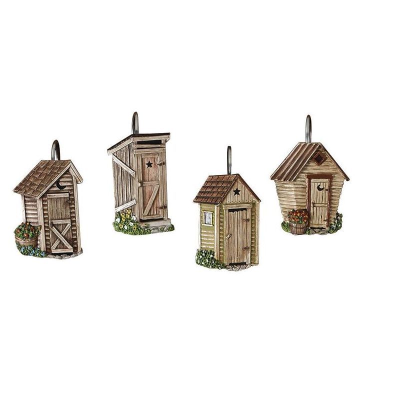 Rustic Outhouse Shower Curtain Hooks Set of 12