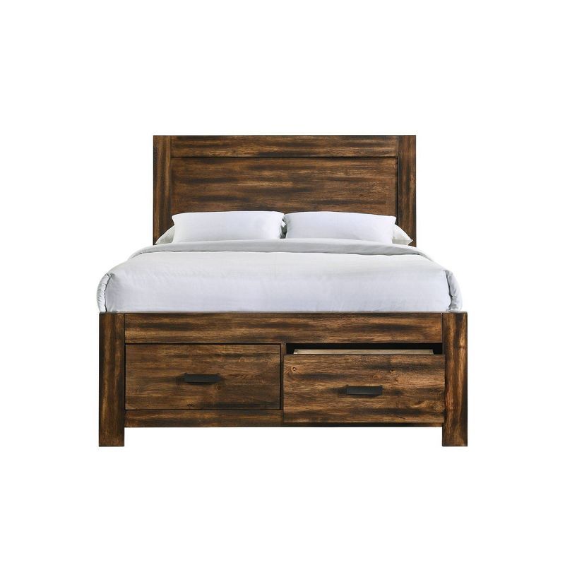 Brown Queen Rustic Wood Platform Storage Bed with Drawers