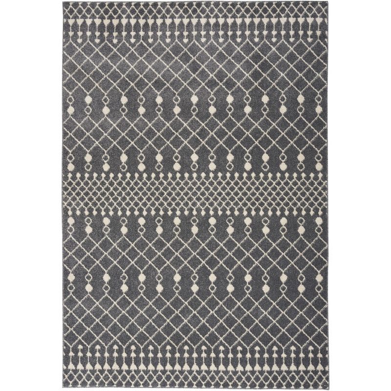 Charcoal and Ivory Geometric 5' x 7' Synthetic Area Rug